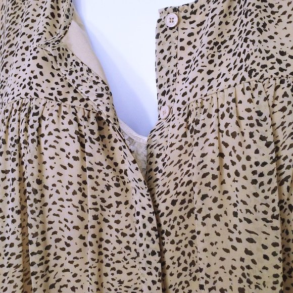 NWT Halston Animal Print Romantic Poet Blouse BabyDoll Top -XL Balloon LSL Beige - Picture 5 of 12